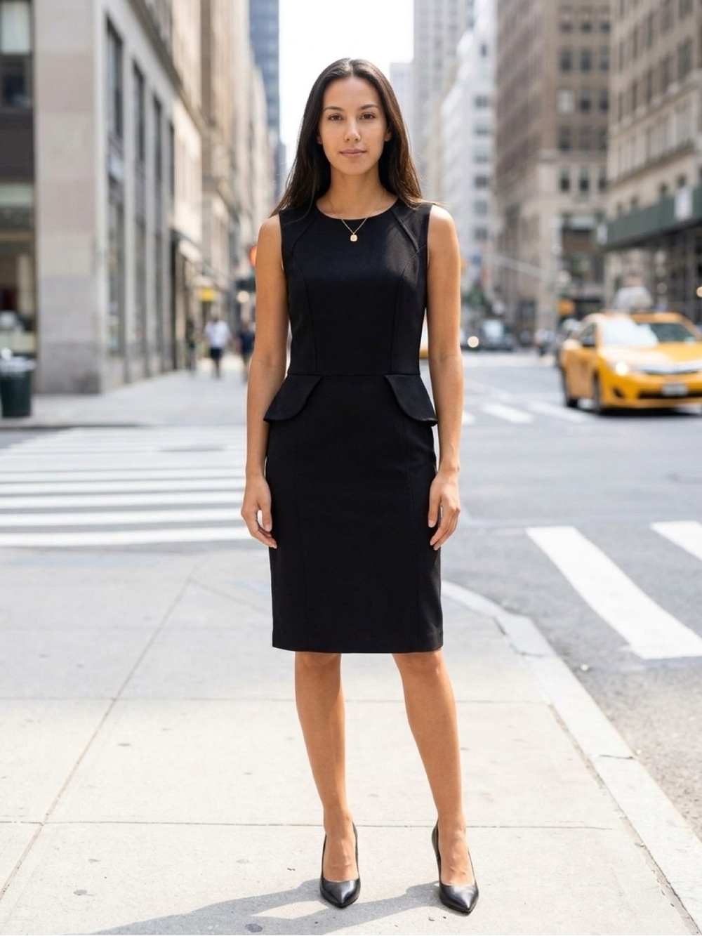 NWOT Loft Little Black dress. Sheath with peplum. 10Tall/MIDI * see measurements